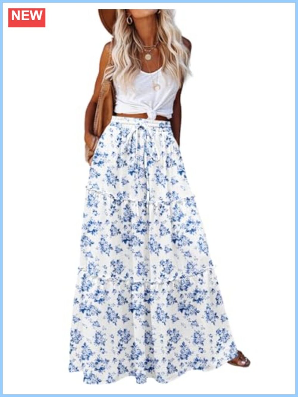 Zeagoo Womens High Waist Boho Maxi Skirt Flowy A-Line with Pockets